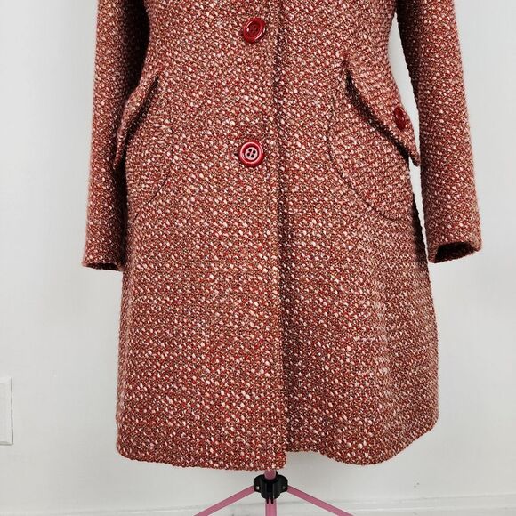 Rodel Spa Italy Wool Blend Coat Red White Cream Fall Winter Size 10 - Picture 14 of 16
